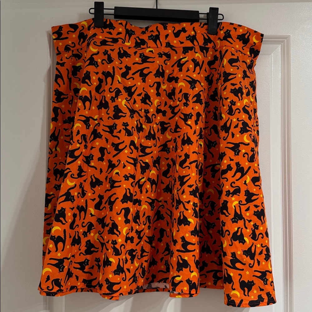 Retrolicious Orange and Black Cat Print Skirt Halloween